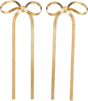 1 Pair Bow Earrings Gold Statement Dangle Earrings for Women Valentines Day Present