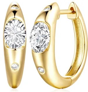 14K Gold Earrings For Women 14K Huggie Earring for Women Small Hoop Earrings For Womens Jewelry Natural CZ Unique Gold Earring 21MM 2.5G