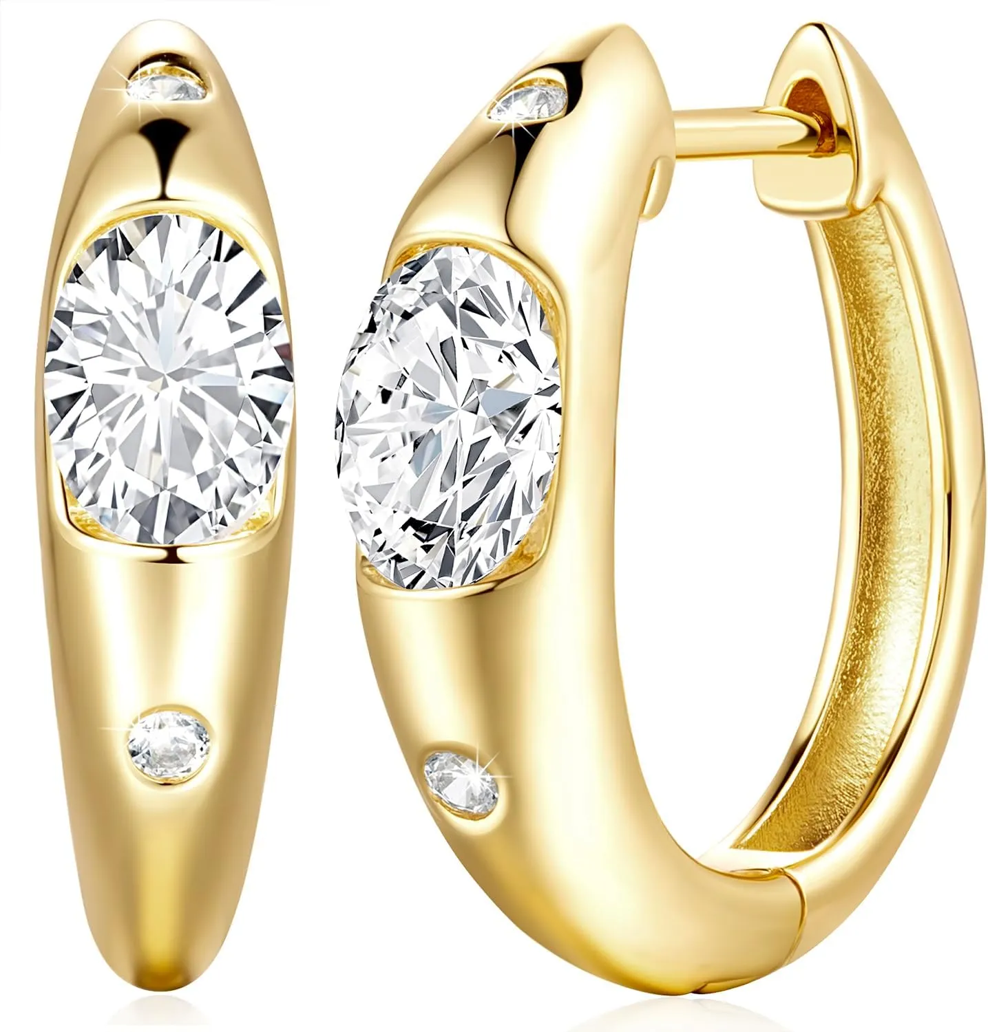 14K Gold Earrings For Women 14K Huggie Earring for Women Small Hoop Earrings For Womens Jewelry Natural CZ Unique Gold Earring 21MM 2.5G