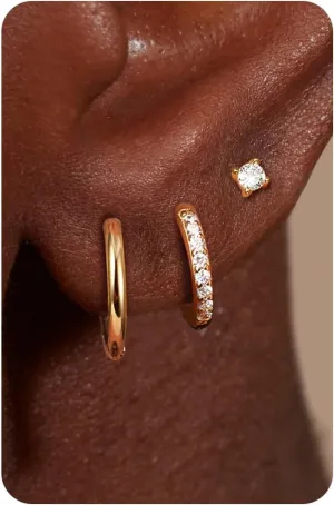 14K Gold Plated Sterling Silver Earrings Set : Small Stud Hoop Earring Stacks for Cartilage Hypoallergenic Earring Sets for Multiple Piercing Dainty Gold Earrings Jewelry for Women 2/3 Pair