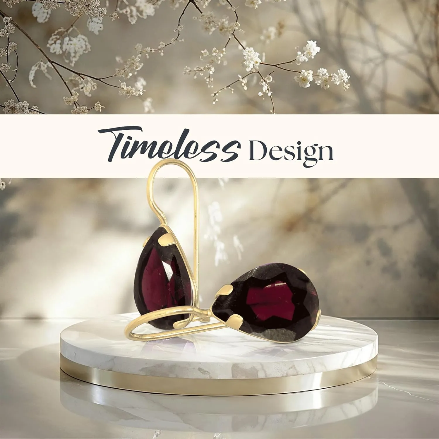 14K Solid Gold Earrings - Garnet Earrings for Women - 14K Gold Earrings for Women - January Birthstone Earrings - Teardrop Earrings for Women - Gold Dangle Earrings - Small Dainty Earrings