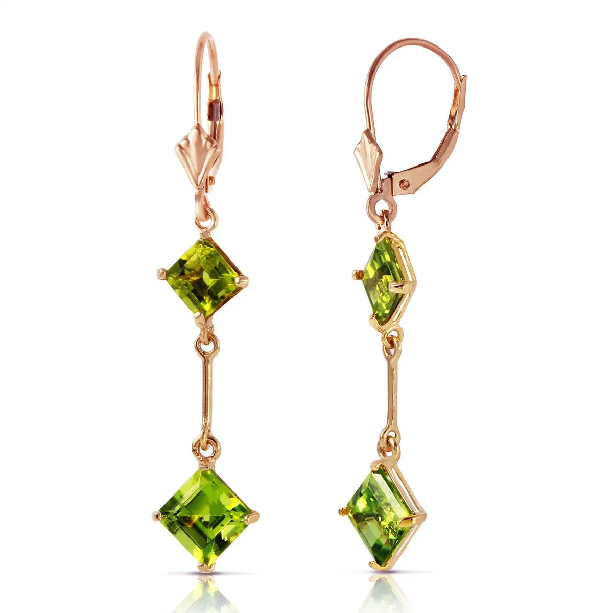 14K Solid Rose Gold Leverback Earrings Peridot Gemstone