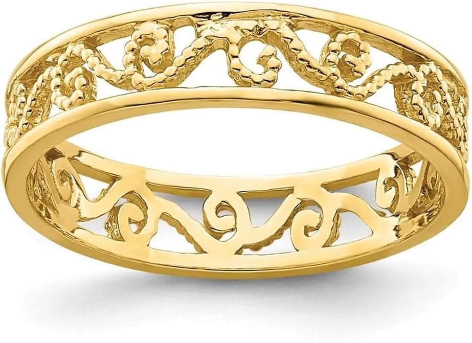 14k Yellow Gold Beaded Scroll Cut-Out Band Toe Ring