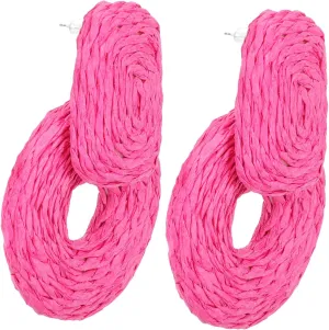 1Pair Natural Raffia Woven Earrings for Women Handmade Geometric Earrings Lightweight Jewelry for Daily Wear Special Occasions present for Friends Loved Ones