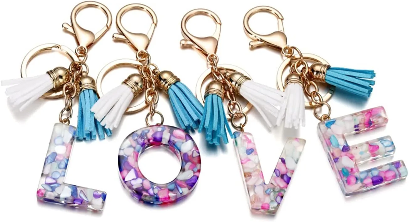 1Pcs Fashion Tassel Keychains A-Z Letters Initial Resin Key Chains Cute Car Keyring Charm Bag Accessories Gifts