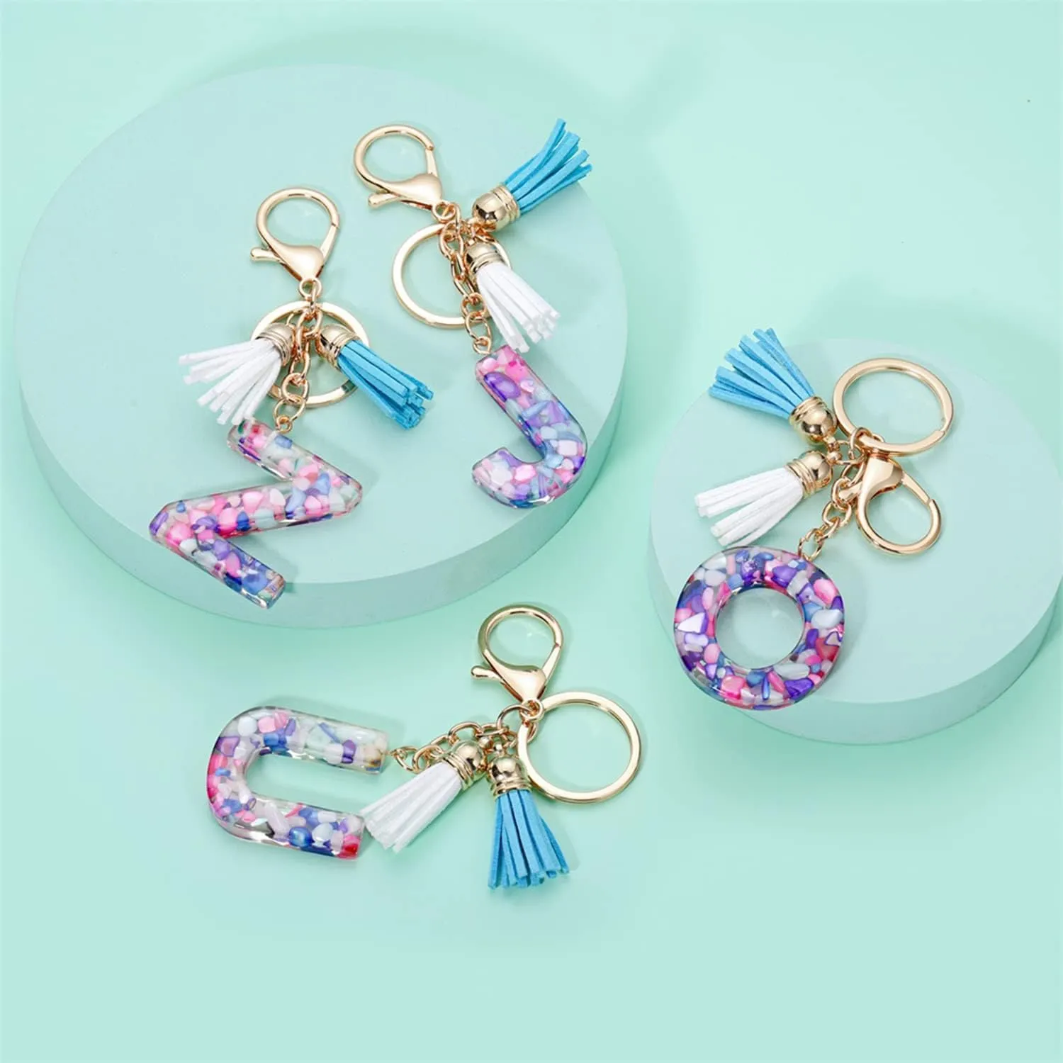 1Pcs Fashion Tassel Keychains A-Z Letters Initial Resin Key Chains Cute Car Keyring Charm Bag Accessories Gifts
