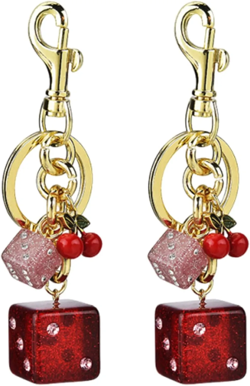 2 pack Dice Crystal Drip cherry Keychain bag Charm Accessories Handbag Bag Pendant Key Chain Women Charm Keychains