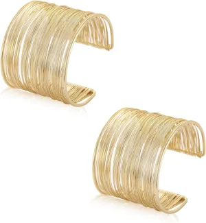 2 Pcs Cuff Bangle Bracelets for Women Open Wide Wire Bracelets Gold Wrist Cuff Wrap Bracelets Adjustable