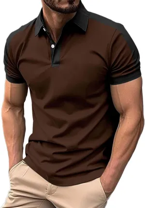 2024 Novel Mens Polo Shirts Summer Casual Short Sleeved Buttons Lapel Solid Color Short Sleeved Lapel Colorblocked Shirt Top