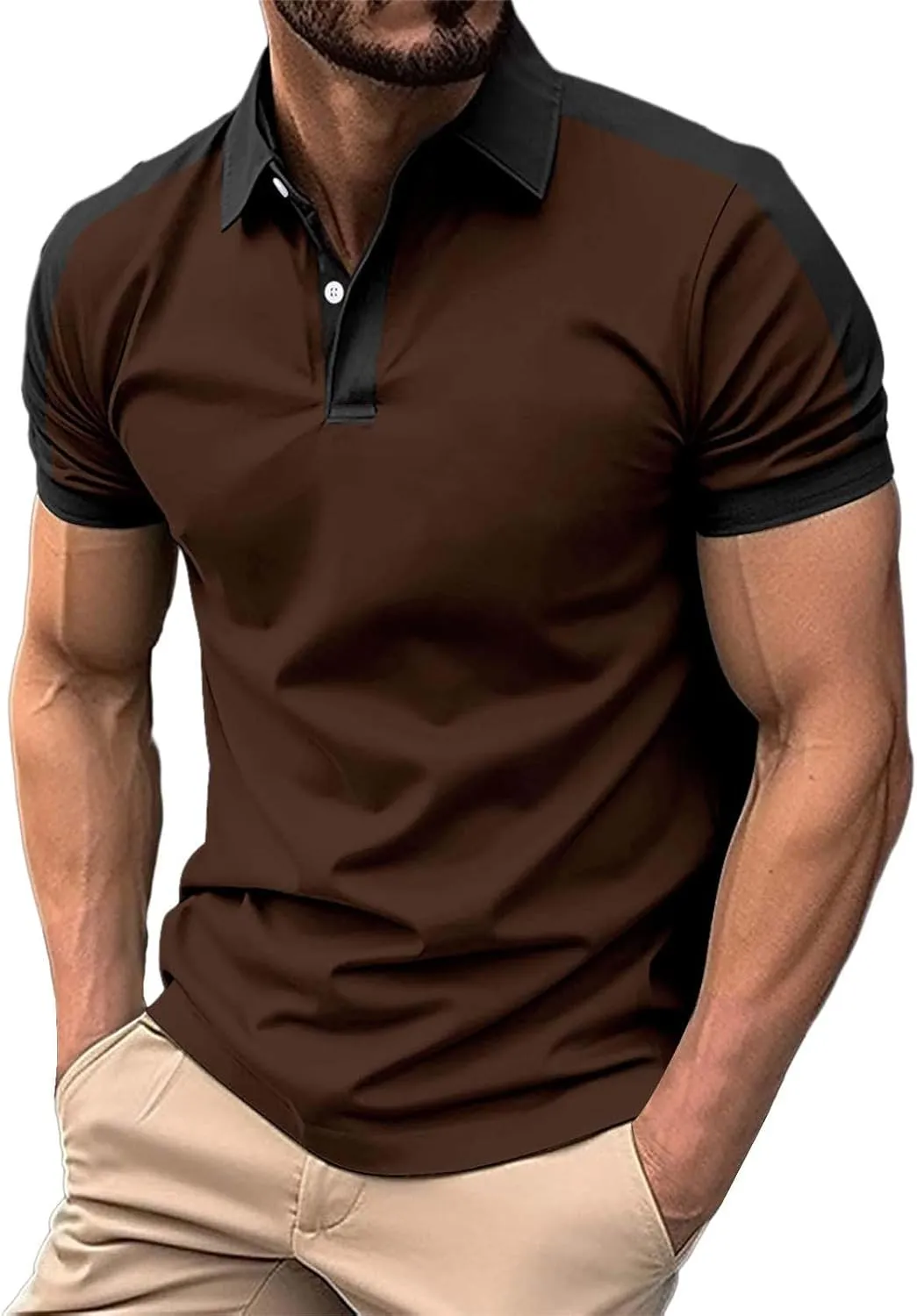 2024 Novel Mens Polo Shirts Summer Casual Short Sleeved Buttons Lapel Solid Color Short Sleeved Lapel Colorblocked Shirt Top