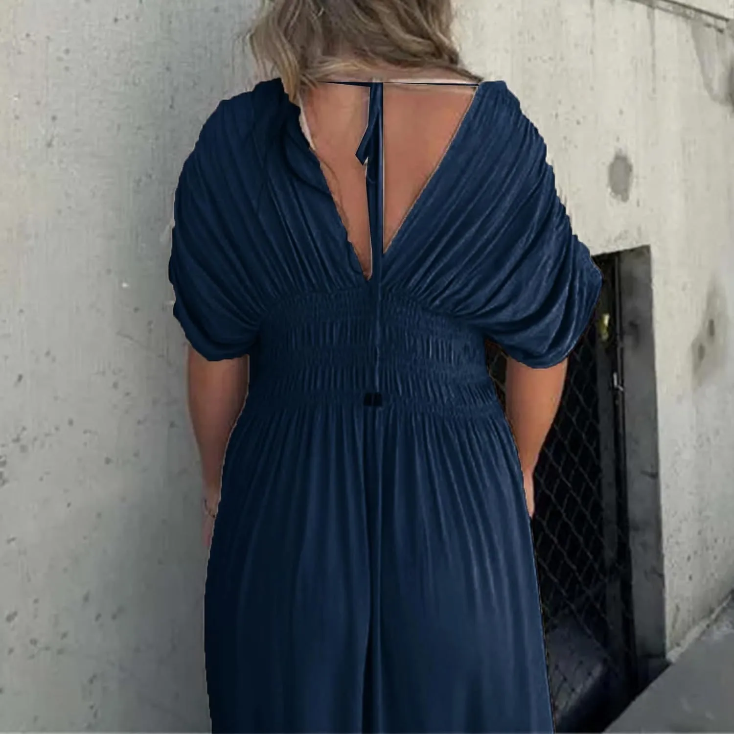 2024 Women's Maxi Dresses Boho Loose Fit Sundress Slit V-Neck Effortless Long Dress Slit V-Neck Casual Beach Sun Dress