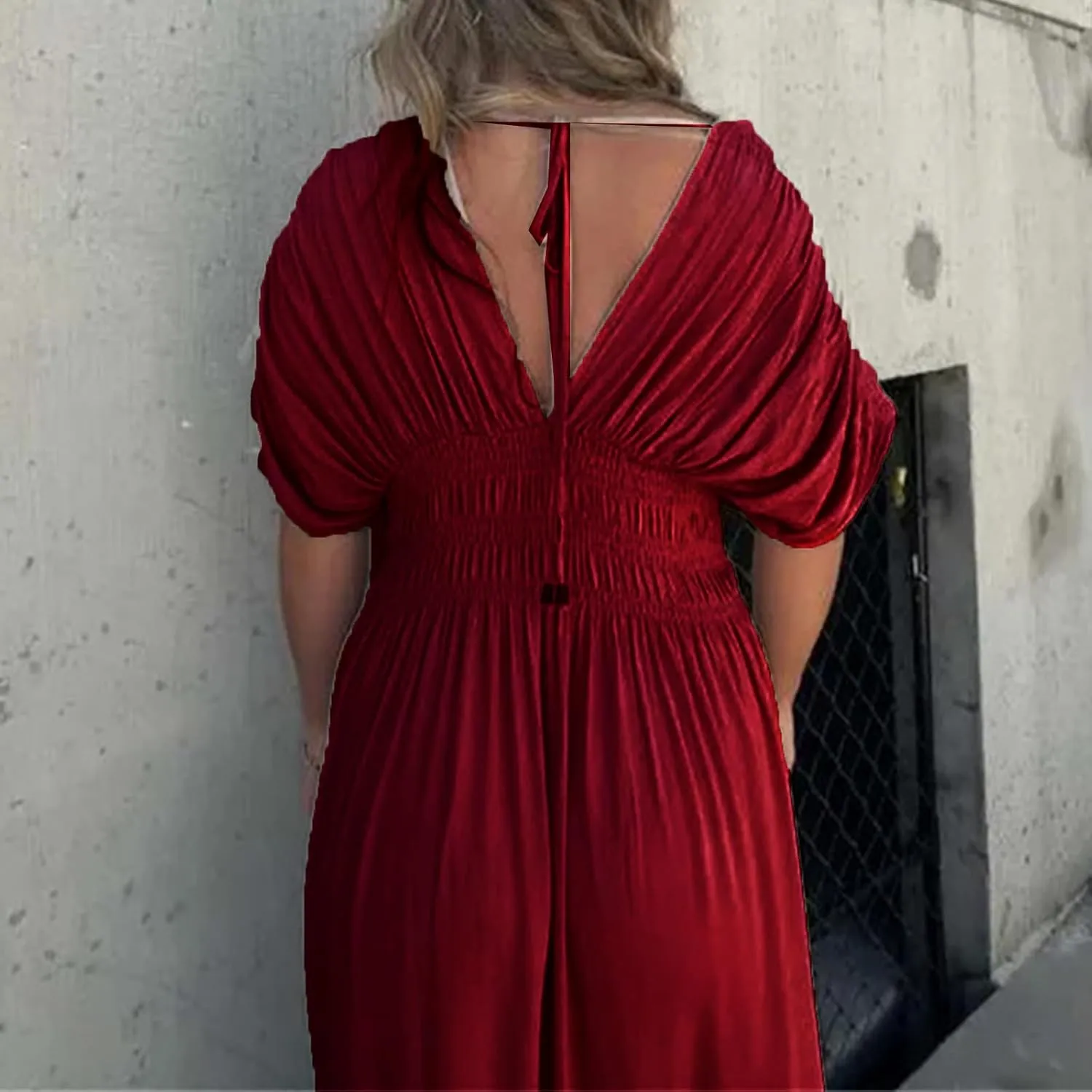 2024 Women's Maxi Dresses Boho Loose Fit Sundress Slit V-Neck Effortless Long Dress Slit V-Neck Casual Beach Sun Dress