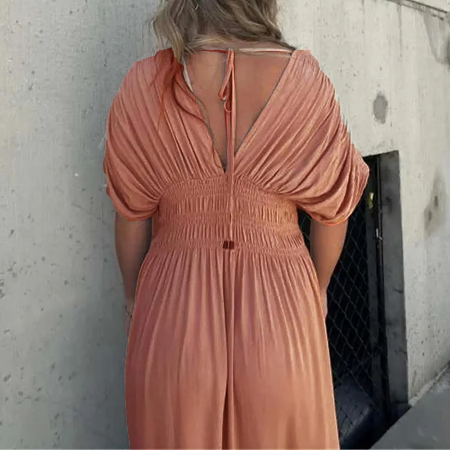 2024 Women's Maxi Dresses Boho Loose Fit Sundress Slit V-Neck Effortless Long Dress Slit V-Neck Casual Beach Sun Dress
