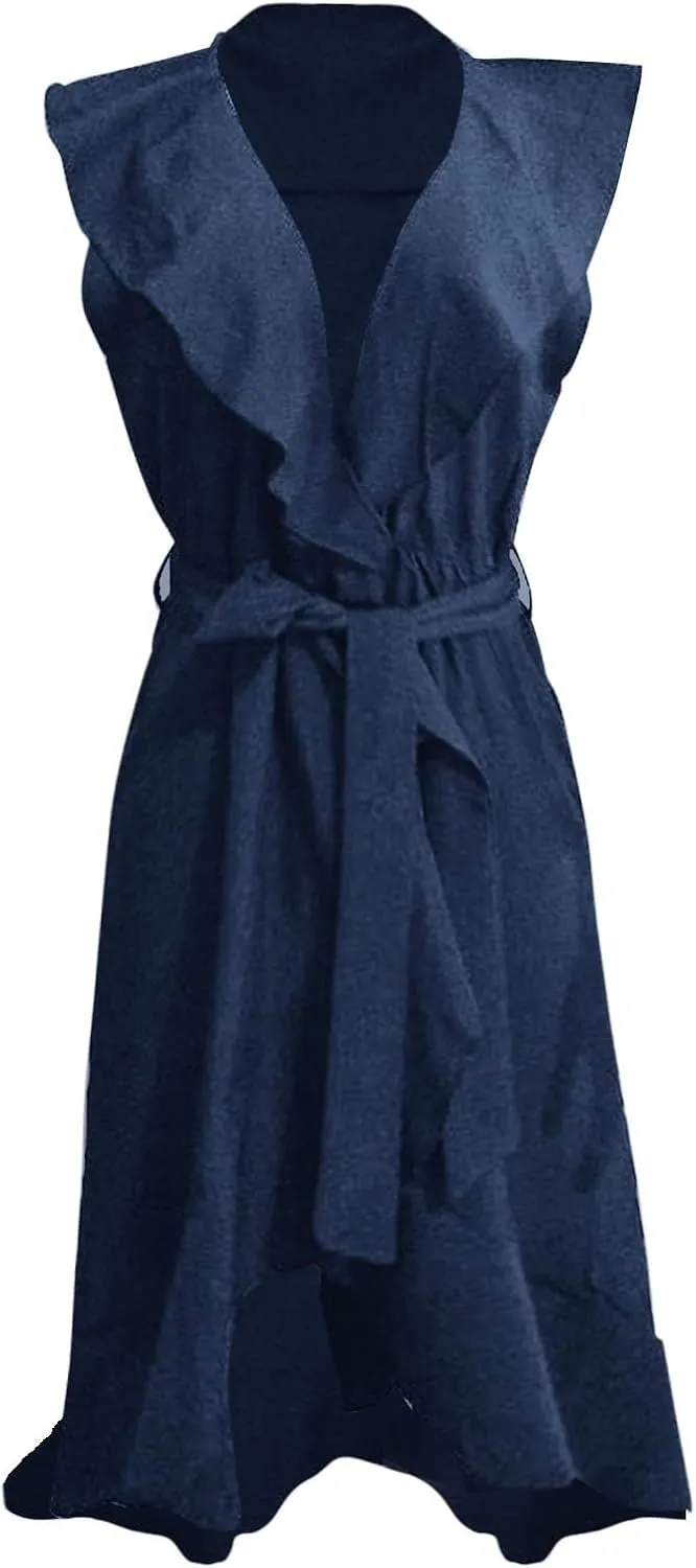 2025 Summer Dresses Women Wrap Midi Dress Casual Boho Deep Vneck Short Sleeve Ruffle Hem Split Beach Flowy Long Skirt
