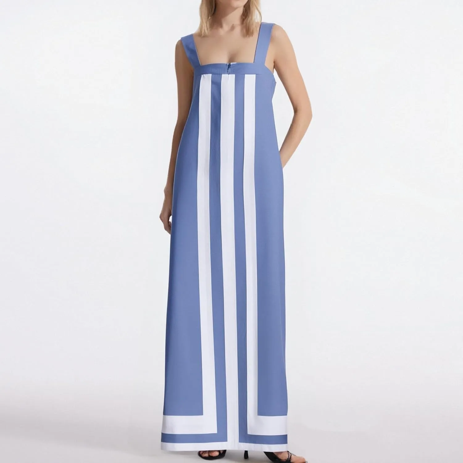 2025 Women Bohemian Floral Dress Summer Casual Color Block Maxi Sleeveless Beach Overall Dress Coverups