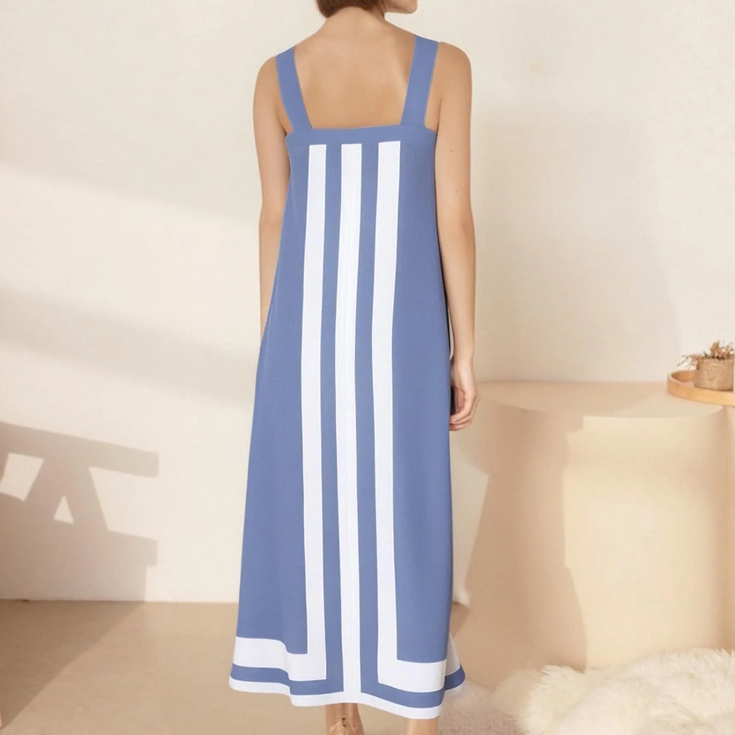 2025 Women Bohemian Floral Dress Summer Casual Color Block Maxi Sleeveless Beach Overall Dress Coverups
