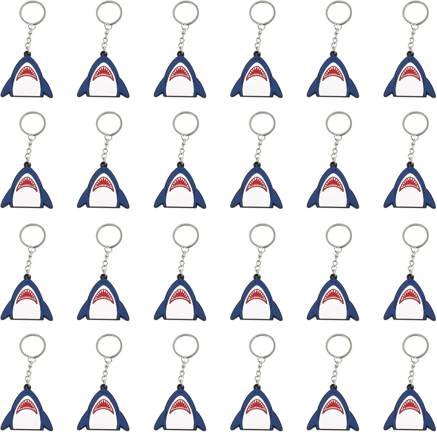 24 Pack Shark Keychains Cute Shark Charm Keyrings for Shark Lovers Gift, Ocean Animal Lovers Gift