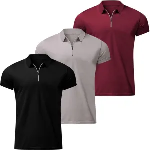 3 Pack Men's Quarter Zip Polo Shirts Moisture Wicking Golf Shirt Moisture Wicking Performance Casual Summer Beach Top