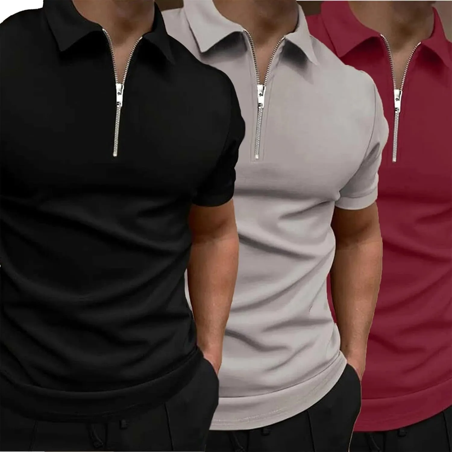 3 Pack Men's Quarter Zip Polo Shirts Moisture Wicking Golf Shirt Moisture Wicking Performance Casual Summer Beach Top