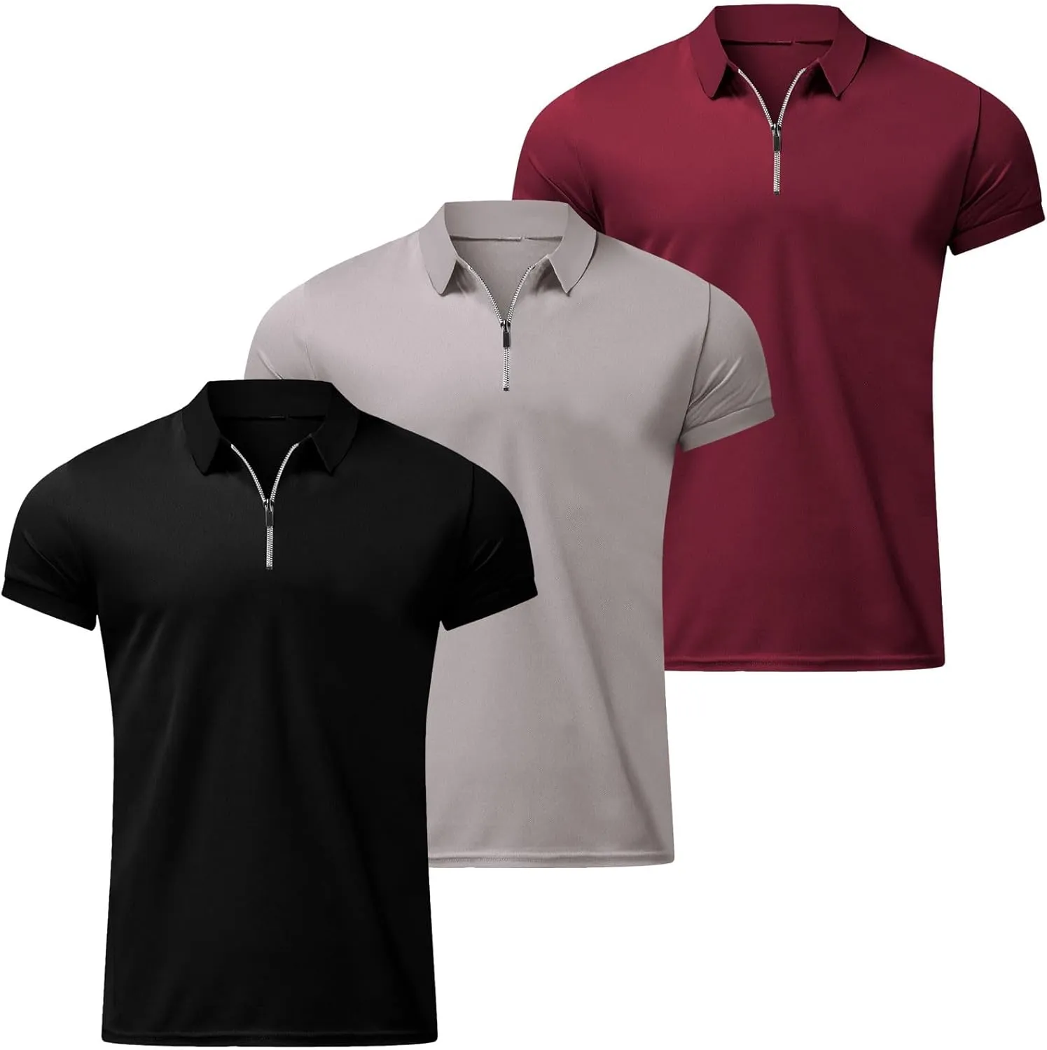 3 Pack Men's Quarter Zip Polo Shirts Moisture Wicking Golf Shirt Moisture Wicking Performance Casual Summer Beach Top