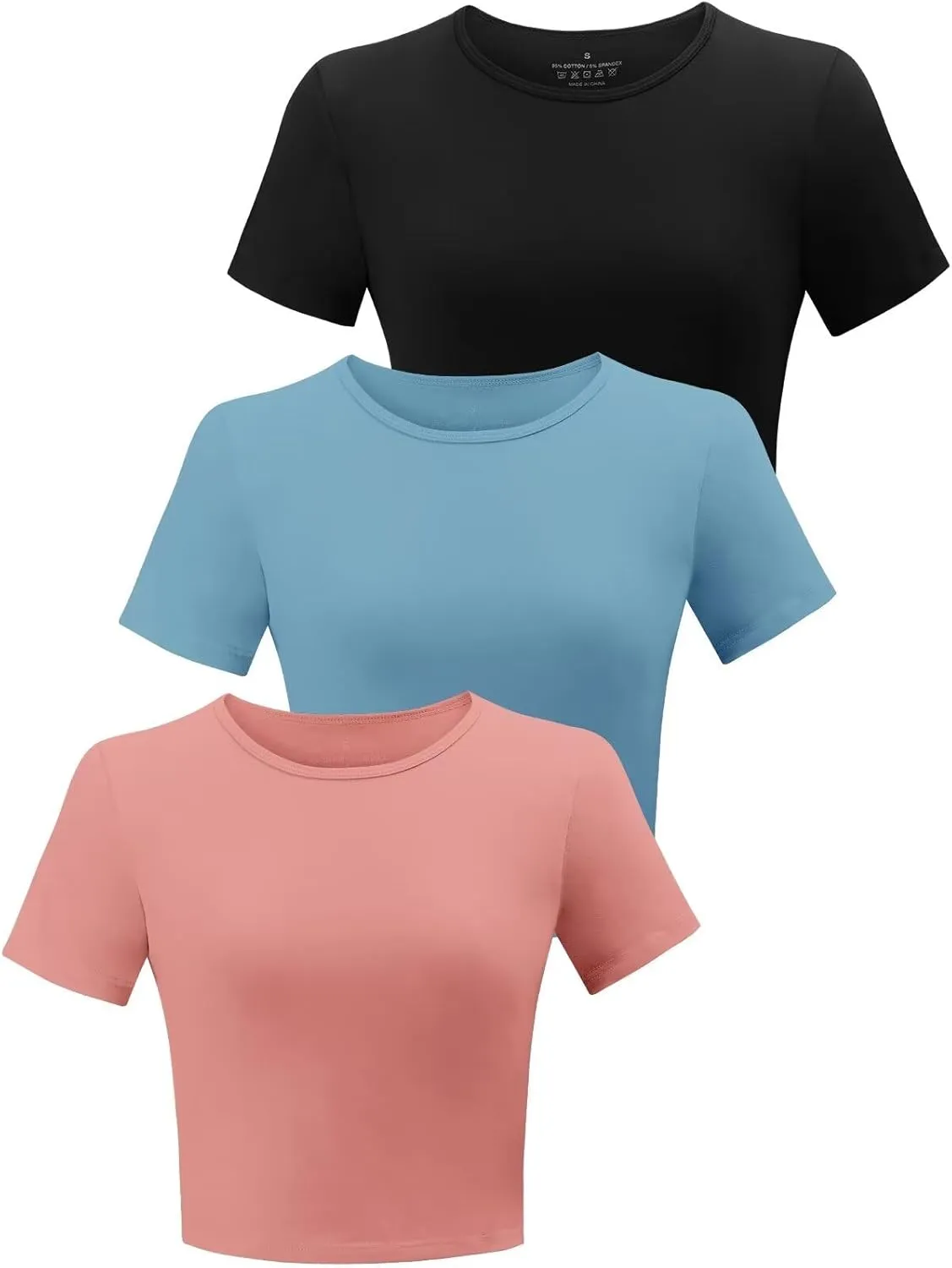 3 Pack Women's Crop Tops Workout Tshirt Cotton Short Sleeve T Shirts Cropped Basic Tees