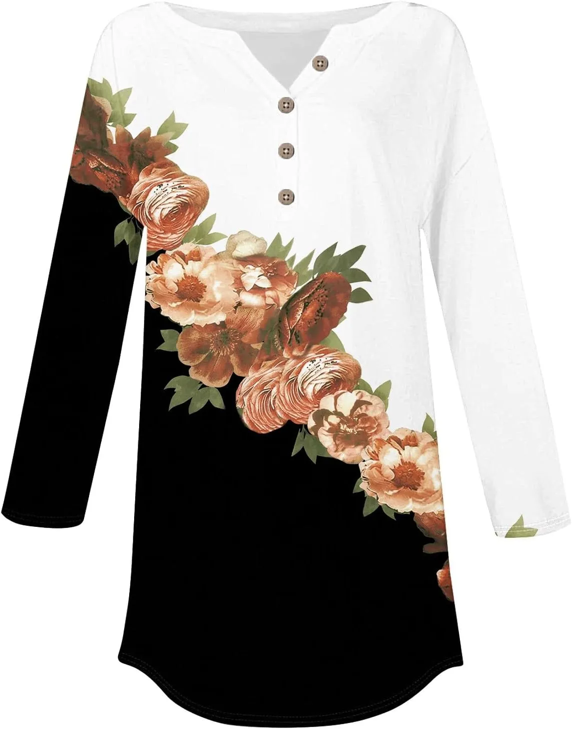 3/4 Length Sleeve Womens Tops 2025 Spring Henley Neck Casual Print Tunic T Shirts Summer Trendy Boho Floral Blouses