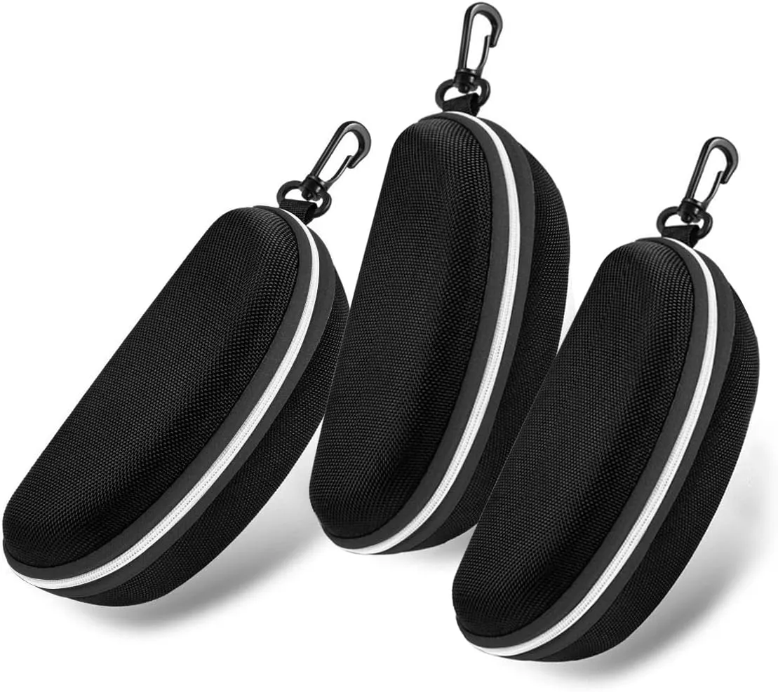 3pcs Zipper Hard Shell Sunglasses Case and Eyeglasses Case Portable Travel Glasses Case with Plastic Hook