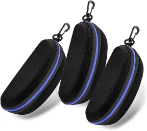 3pcs Zipper Hard Shell Sunglasses Case and Eyeglasses Case Portable Travel Glasses Case with Plastic Hook