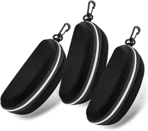 3pcs Zipper Hard Shell Sunglasses Case and Eyeglasses Case Portable Travel Glasses Case with Plastic Hook