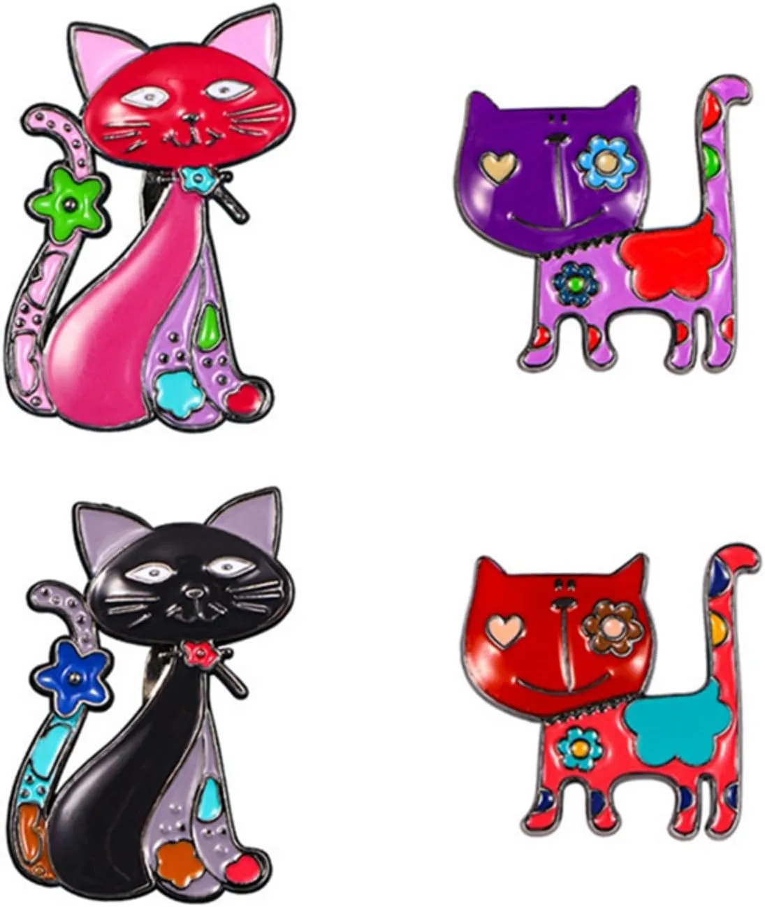 4Pcs Cute Cat Enamel Pin Set for Women Funny Kawaii Animal Kitty Cat Brooches Backpack Hat Jackets Bag Clothes Accessories Men Women Gifts