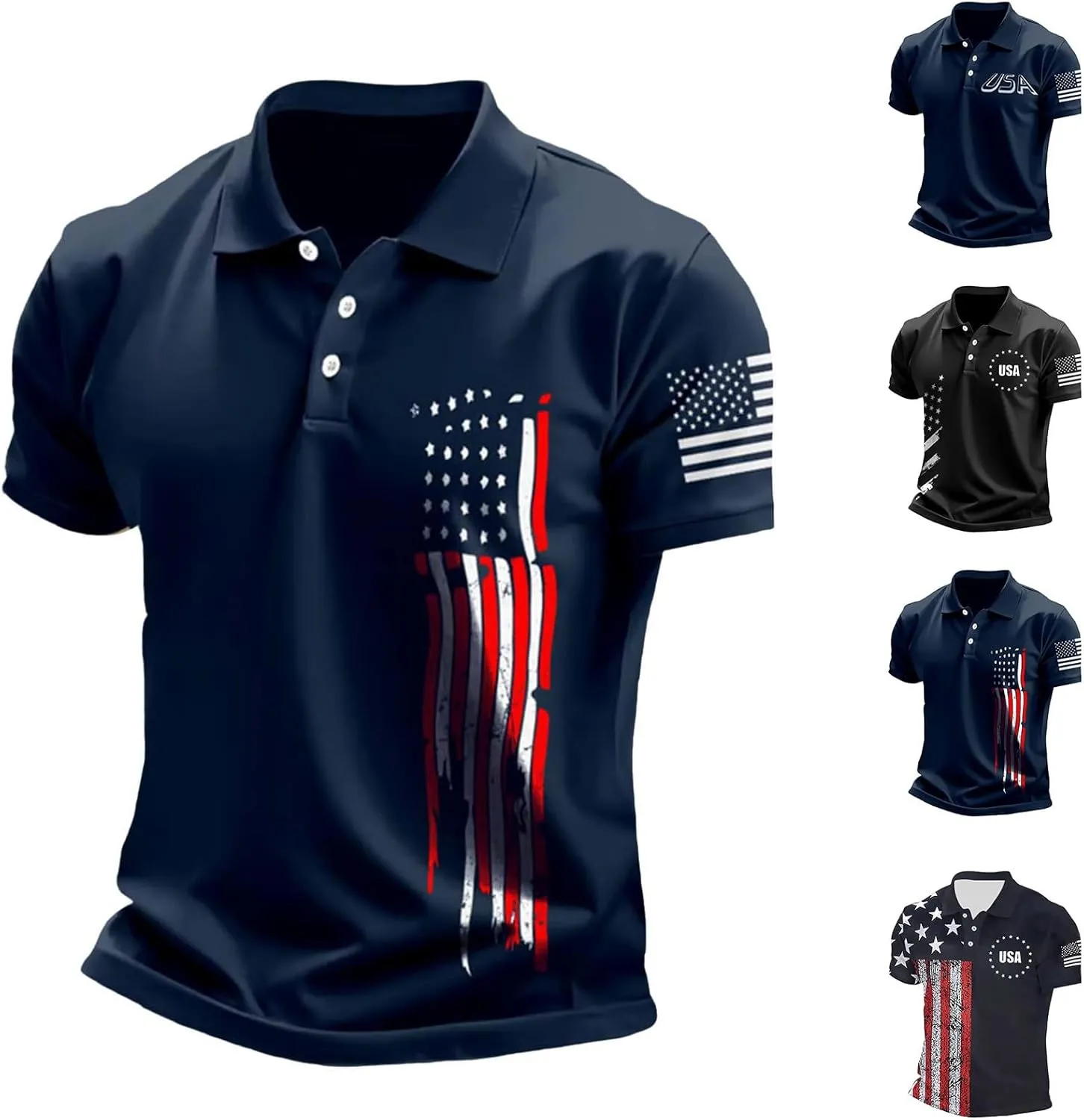 4th of July Mens Graphic Golf Polo Shirts USA Patriotic Quick Dry Shirt Moisture Wicking Short Sleeve Performance Top