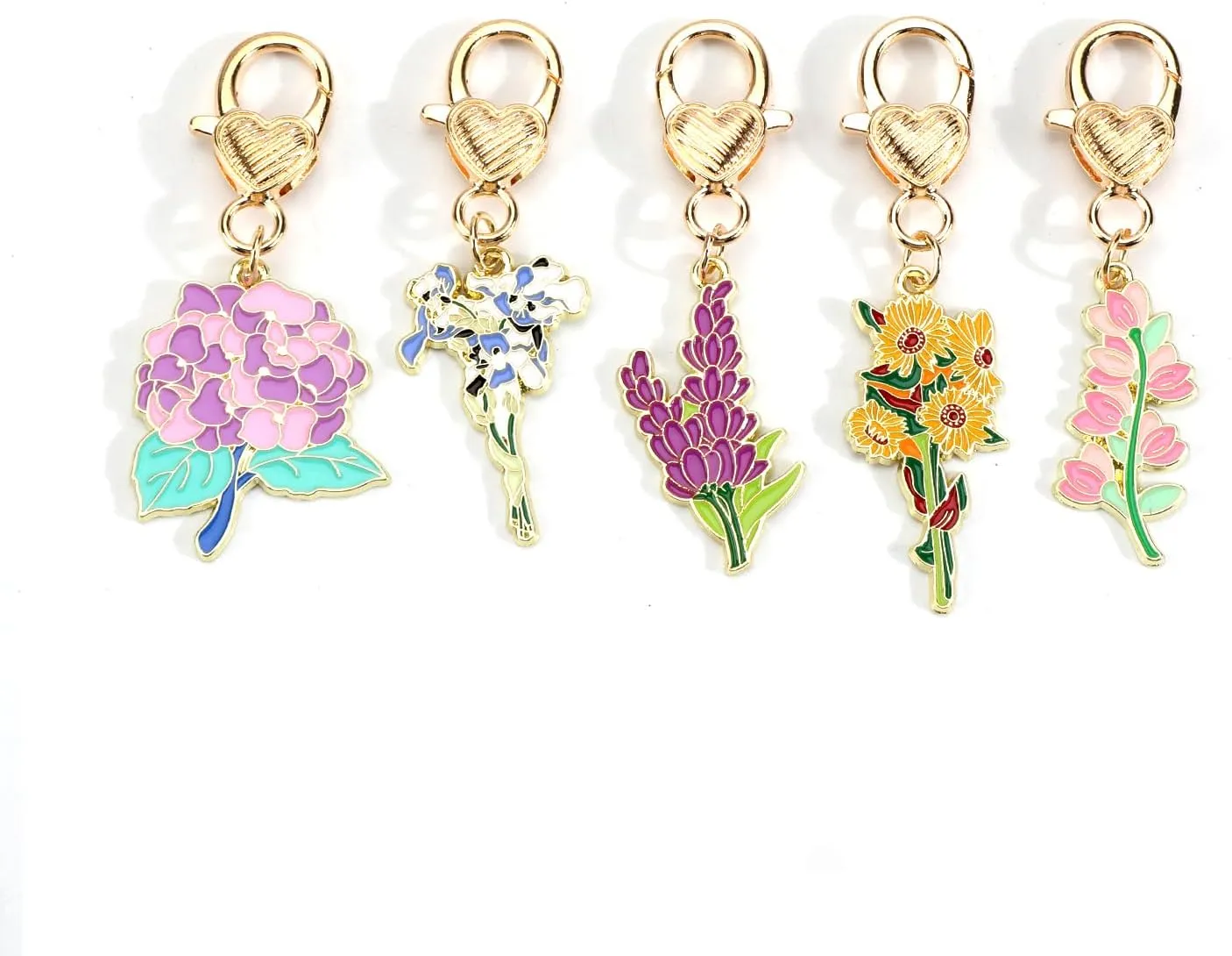 5 Pack Flower Keychain Set - Enamel Flower Charms for Handbags - Cute Keychain Bag & Purse Charms - Aesthetic Car Accessories - Mother's Day Gift Ideas for Mom from Daughter