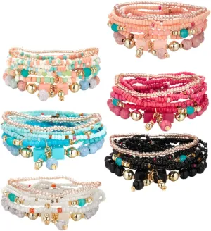 6 Sets Layered Bead Bracelet Stretchy Bracelets Friendship Bracelets for Women Multilayered Bracelet Bangles Bracelets for Women Turquoise Bracelet Summer Bracelets Acrylic Beads