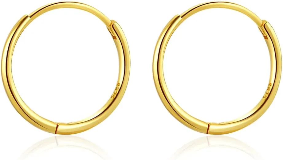 6mm 7mm 8mm 9mm 10mm 11mm 13mm 15mm Huggie Hoop Earrings 925 Sterling Silver 18k Gold Plated 1.3mm Thin Cartilage Hinged Tiny Mini - Medium Huggy Hoop Earrings