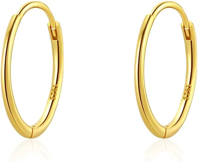 6mm 7mm 8mm 9mm 10mm 11mm 13mm 15mm Huggie Hoop Earrings 925 Sterling Silver 18k Gold Plated 1.3mm Thin Cartilage Hinged Tiny Mini - Medium Huggy Hoop Earrings