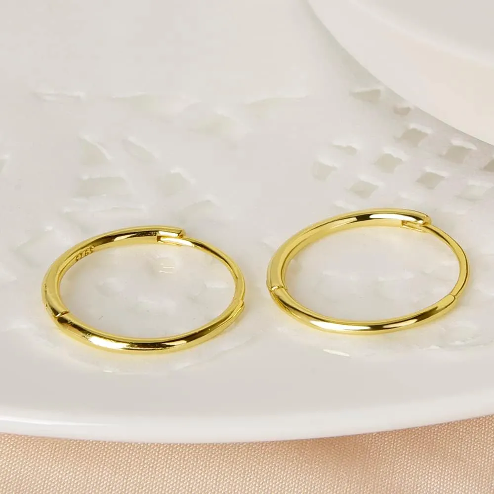 6mm 7mm 8mm 9mm 10mm 11mm 13mm 15mm Huggie Hoop Earrings 925 Sterling Silver 18k Gold Plated 1.3mm Thin Cartilage Hinged Tiny Mini - Medium Huggy Hoop Earrings