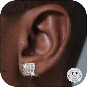 925 Sterling Silver Earrings For Men Women- Hypoallergenic Cubic Zirconia Stud Earrings for Sensitive Ears, 18K Gold Plated Large Square Diamond Studs