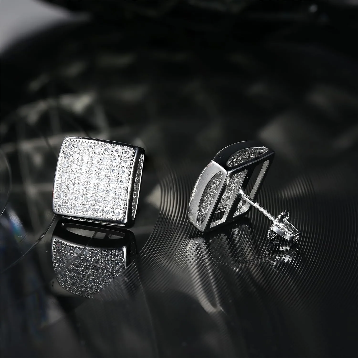 925 Sterling Silver Earrings For Men Women- Hypoallergenic Cubic Zirconia Stud Earrings for Sensitive Ears, 18K Gold Plated Large Square Diamond Studs