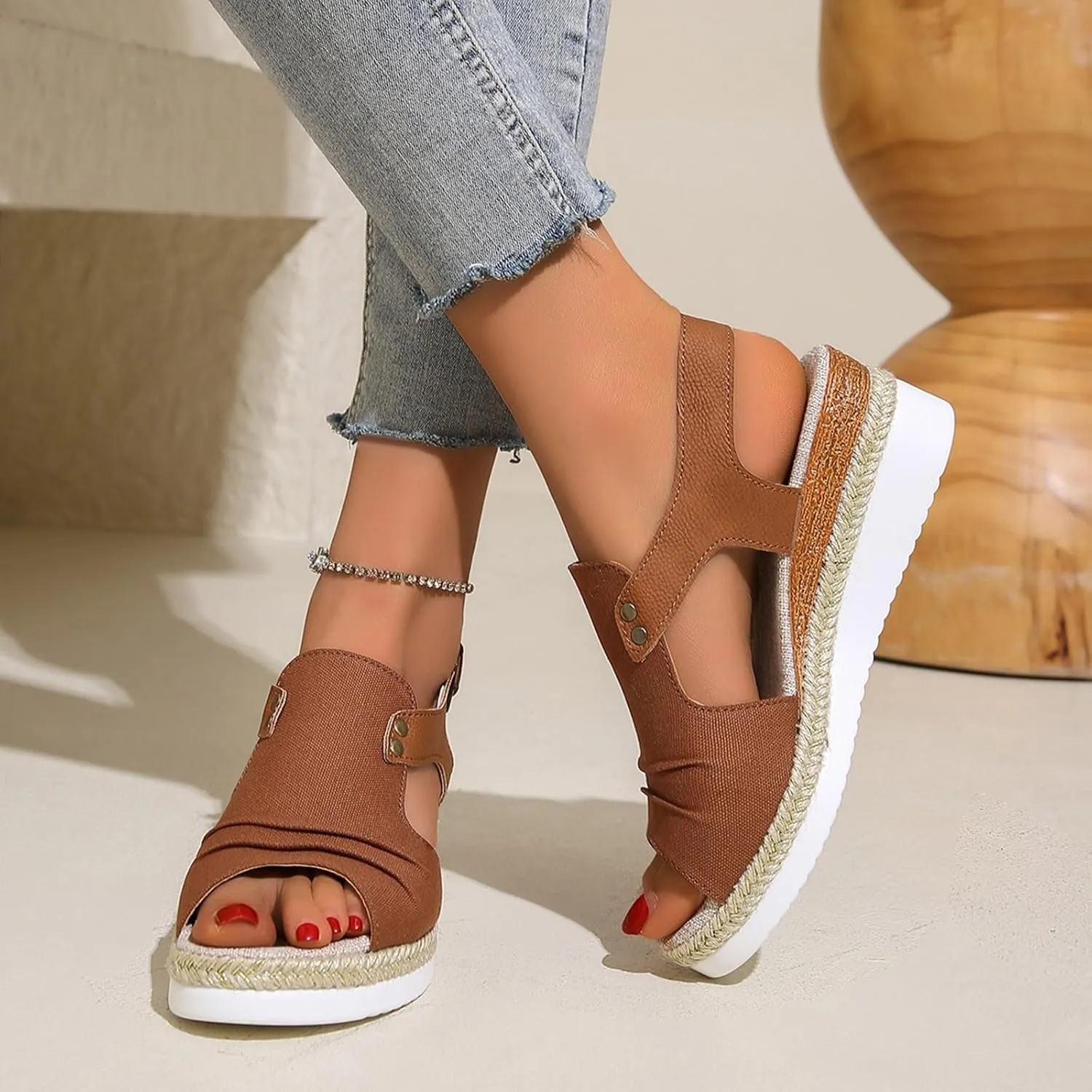 AMDBEL Wedge Sandals for Women Dressy Summer Platform Espadrilles Fish Mouth Sandals Comfy Ankle Strap Casual Sandals Shoes