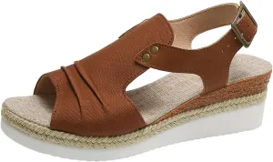 AMDBEL Wedge Sandals for Women Dressy Summer Platform Espadrilles Fish Mouth Sandals Comfy Ankle Strap Casual Sandals Shoes