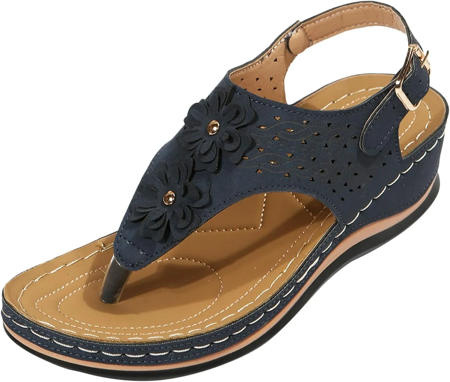 AMDBEL Womens Sandals Comfortable Dressy, Orthopedic Flip Flops Sandals for Women, Summer Sandals with Arch Support Casual Walking Wedges Platform Thong Sandals Anti-Slip Beach Boho Slippers Shoes
