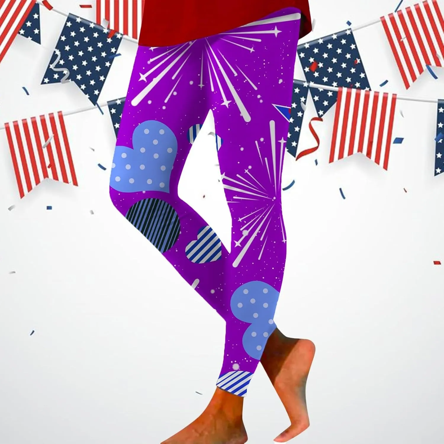 American USA Flag Leggings for Women Patriotic Workout High Waist Yoga Pants Soft Print 4th of July Tights