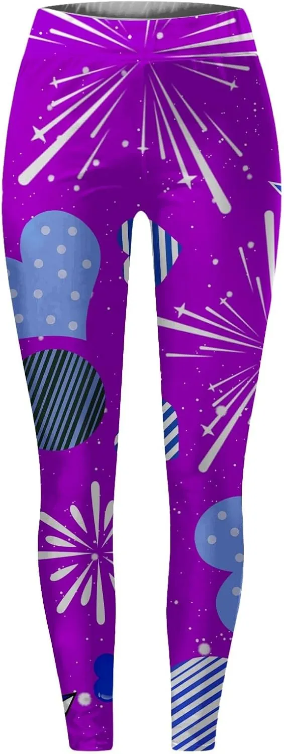 American USA Flag Leggings for Women Patriotic Workout High Waist Yoga Pants Soft Print 4th of July Tights