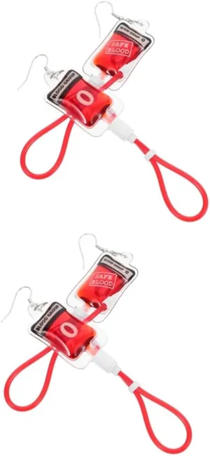 Amosfun 2 Pairs Simulated Blood Bag Earrings Cute Earring Halloween Party Earrings Blood Bag Charm Earring Blood Bag Keychain Earrings Dangling Blood Charm Earrings Drop Earrings Plastic
