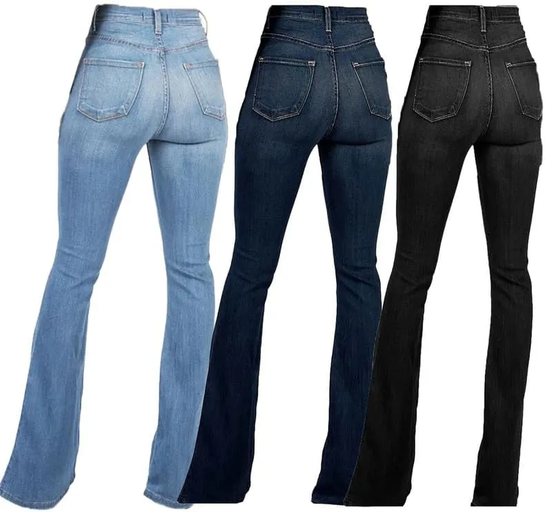 Andongnywell Women's Fashion High Rise Jeans Slimming Wide Leg Stretch Denim Flare Bellbottom Jeans Trouser