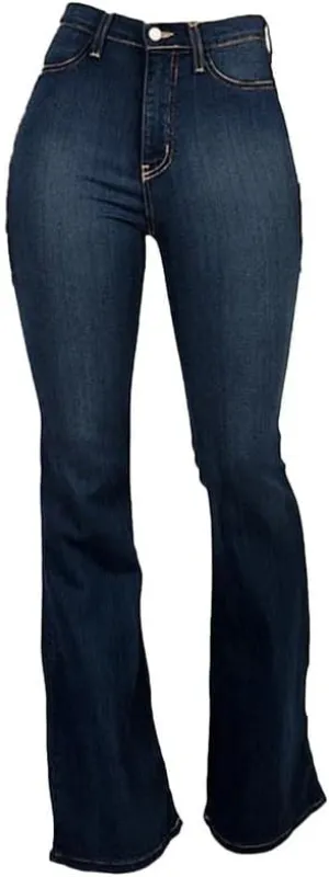 Andongnywell Women's Fashion High Rise Jeans Slimming Wide Leg Stretch Denim Flare Bellbottom Jeans Trouser