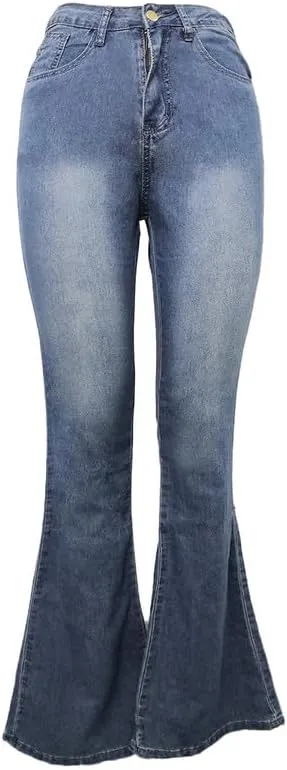 Andongnywell Women's Fashion High Rise Jeans Slimming Wide Leg Stretch Denim Flare Bellbottom Jeans Trouser