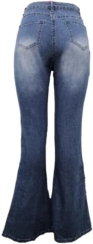 Andongnywell Women's Fashion High Rise Jeans Slimming Wide Leg Stretch Denim Flare Bellbottom Jeans Trouser