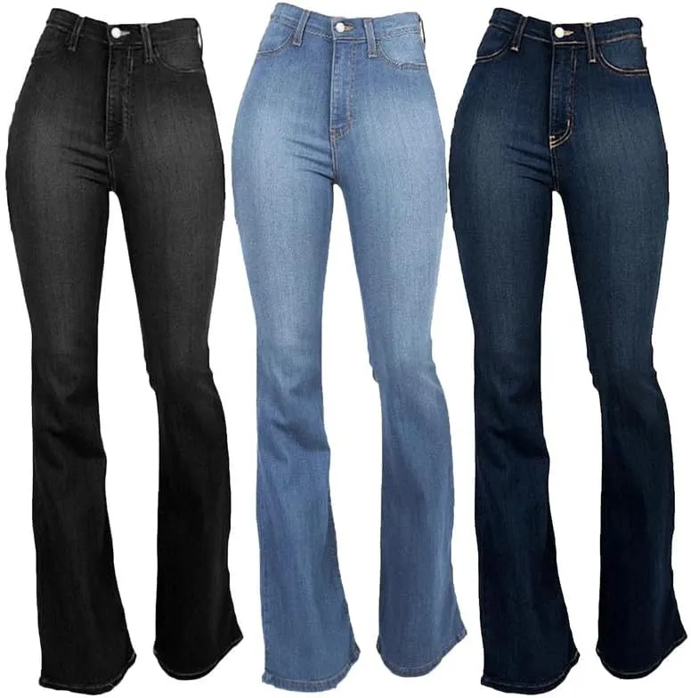 Andongnywell Women's Fashion High Rise Jeans Slimming Wide Leg Stretch Denim Flare Bellbottom Jeans Trouser