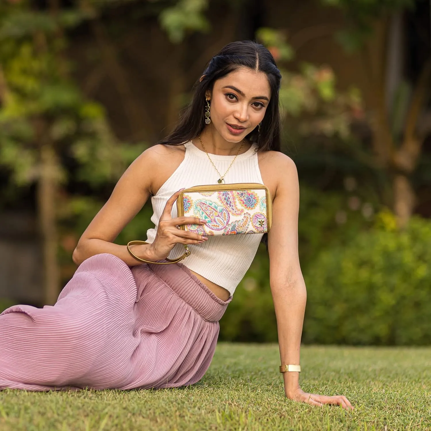 Anuschka RFID Blocking Wristlet Travel Wallet-Wanderlust Collection-Nylon Fabric with Leather Trim and Artwork Print